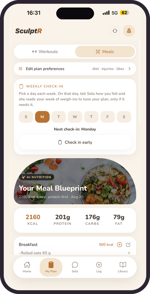 Meal blueprint and weekly check in